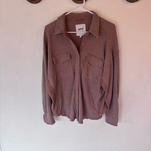 Aerie Brown Waffle Knit lumber Jane oversized Button-Up Shirt size XS